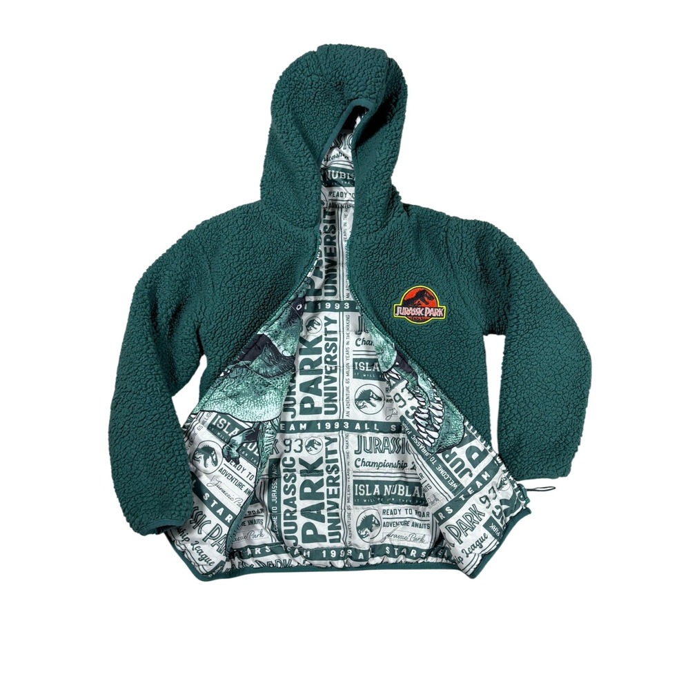 Jurassic Park Reversible Sherpa Puffer Jacket Kids Size‎ 6 Green T-Rex 1416623